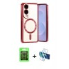 MARSİLYAN™- Galaxy S25 Edge Kılıf Nova Işık Özel Seri - Siyah 3D Antistatik Cam Ekran Koruyucu + Raze Metal Kamera Lens - SH