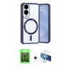 MARSİLYAN™- Galaxy S25 Edge Kılıf Nova Işık Özel Seri - Siyah 3D Antistatik Cam Ekran Koruyucu + Raze Metal Kamera Lens - SH