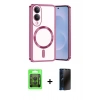 MARSİLYAN™- Galaxy S25 Edge Kılıf Nova Işık Özel Seri - Siyah 3D Antistatik Hayalet Cam Ekran Koruyucu + Raze Metal Kamera Lens - SH