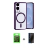 MARSİLYAN™- Galaxy S25 Edge Kılıf Nova Işık Özel Seri - Siyah 3D Antistatik Hayalet Cam Ekran Koruyucu + Raze Metal Kamera Lens - SH