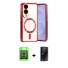 MARSİLYAN™- Galaxy S25 Edge Kılıf Nova Işık Özel Seri - Siyah 3D Antistatik Hayalet Cam Ekran Koruyucu + Raze Metal Kamera Lens - SH