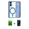 MARSİLYAN™- Galaxy S25 Edge Kılıf Nova Işık Özel Seri - Siyah 3D Antistatik Hayalet Cam Ekran Koruyucu + Raze Metal Kamera Lens - SH