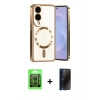 MARSİLYAN™- Galaxy S25 Edge Kılıf Nova Işık Özel Seri - Siyah 3D Antistatik Hayalet Cam Ekran Koruyucu + Raze Metal Kamera Lens - SH