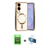 MARSİLYAN™- Galaxy S25 Edge Kılıf Nova Işık Özel Seri - Siyah 3D Antistatik Seramik Nano Ekran Koruyucu + Gümüş Raze Metal Kamera Lens