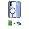 MARSİLYAN™- Galaxy S25 Edge Kılıf Nova Işık Özel Seri - Siyah 3D Antistatik Seramik Nano Ekran Koruyucu + Gümüş Raze Metal Kamera Lens