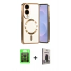 MARSİLYAN™- Galaxy S25 Edge Kılıf Nova Işık Özel Seri - Siyah Bilvis Hayalet Cam Ekran Koruyucu + Raze Metal Kamera Lens - SH