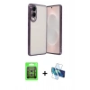 MARSİLYAN™- Galaxy S25 Edge Kılıf Vadi Minimal - Siyah 3D Antistatik Seramik Nano Ekran Koruyucu + Raze Metal Kamera Lens - GS