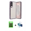 MARSİLYAN™- Galaxy S25 Edge Kılıf Vadi Minimal - Siyah 3D Antistatik Seramik Nano Ekran Koruyucu + Raze Metal Kamera Lens - SH