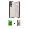 MARSİLYAN™- Galaxy S25 Edge Kılıf Vadi Minimal - Siyah Bilvis 3D Cam Ekran Koruyucu + Raze Metal Kamera Lens - SH