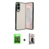 MARSİLYAN™- Galaxy S25 Edge Kılıf Vadi Minimal - Siyah Bilvis Hayalet Cam Ekran Koruyucu + Raze Metal Kamera Lens - SH