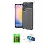 MARSİLYAN™- Galaxy S25 FE Kılıf Eksen Form Prime - Siyah 3D Antistatik Cam Ekran Koruyucu + Raze Metal Kamera Lens - KI