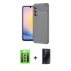 MARSİLYAN™- Galaxy S25 FE Kılıf Eksen Form Prime - Siyah 3D Antistatik Hayalet Cam Ekran Koruyucu + Raze Metal Kamera Lens - PE
