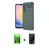 MARSİLYAN™- Galaxy S25 FE Kılıf Eksen Form Prime - Siyah 3D Antistatik Hayalet Cam Ekran Koruyucu + Raze Metal Kamera Lens - LT