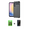 MARSİLYAN™- Galaxy S25 FE Kılıf Eksen Form Prime - Siyah 3D Antistatik Hayalet Cam Ekran Koruyucu + Raze Metal Kamera Lens - LT