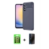 MARSİLYAN™- Galaxy S25 FE Kılıf Eksen Form Prime - Siyah 3D Antistatik Hayalet Cam Ekran Koruyucu + Raze Metal Kamera Lens - PE
