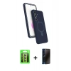 MARSİLYAN™- Galaxy S25 FE Kılıf İz Işık Koleksiyonu - Siyah 3D Antistatik Hayalet Cam Ekran Koruyucu + Raze Metal Kamera Lens - PE