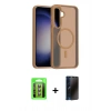 MARSİLYAN™- Galaxy S25 FE Kılıf Siluet Minimal Prime - Siyah 3D Antistatik Hayalet Cam Ekran Koruyucu + Raze Metal Kamera Lens - PE
