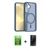 MARSİLYAN™- Galaxy S25 FE Kılıf Siluet Minimal Prime - Siyah 3D Antistatik Hayalet Cam Ekran Koruyucu + Raze Metal Kamera Lens - PE