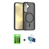 MARSİLYAN™- Galaxy S25 FE Kılıf Siluet Minimal Prime - Siyah 3D Antistatik Seramik Nano Ekran Koruyucu + Raze Metal Kamera Lens - YL