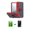 MARSİLYAN™- Galaxy S25 FE Kılıf Yörünge Çizgi - Siyah 3D Antistatik Hayalet Cam Ekran Koruyucu + Raze Metal Kamera Lens - PE