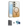 MARSİLYAN™- Galaxy S25 Kılıf Ahenk Doku Özel Seri - Siyah 3D Antistatik Cam Ekran Koruyucu + Raze Metal Kamera Lens - SH