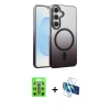 MARSİLYAN™- Galaxy S25 Kılıf Ahenk Doku Özel Seri - Siyah 3D Antistatik Seramik Nano Ekran Koruyucu + Raze Metal Kamera Lens - MI