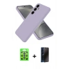 MARSİLYAN™- Galaxy S25 Kılıf Ahenk Serisi - Siyah 3D Antistatik Hayalet Cam Ekran Koruyucu + Raze Metal Kamera Lens - MI