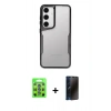 MARSİLYAN™- Galaxy S25 Kılıf Akış Çizgi Koleksiyonu - Siyah 3D Antistatik Hayalet Cam Ekran Koruyucu + Raze Metal Kamera Lens - MI