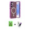 MARSİLYAN™- Galaxy S25 Kılıf Eksen Çizgi - Şeffaf Pasifik Cam Ekran Koruyucu + Raze Metal Kamera Lens - MI