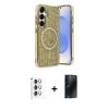 MARSİLYAN™- Galaxy S25 Kılıf Eksen Çizgi - Siyah 3D Antistatik Hayalet Cam Ekran Koruyucu + Raze Metal Kamera Lens - GS