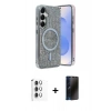 MARSİLYAN™- Galaxy S25 Kılıf Eksen Çizgi - Siyah 3D Antistatik Hayalet Cam Ekran Koruyucu + Raze Metal Kamera Lens - GS