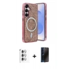 MARSİLYAN™- Galaxy S25 Kılıf Eksen Çizgi - Siyah 3D Antistatik Hayalet Cam Ekran Koruyucu + Raze Metal Kamera Lens - GS