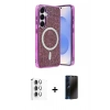 MARSİLYAN™- Galaxy S25 Kılıf Eksen Çizgi - Siyah 3D Antistatik Hayalet Cam Ekran Koruyucu + Raze Metal Kamera Lens - GS