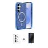 MARSİLYAN™- Galaxy S25 Kılıf Eksen Çizgi - Siyah 3D Antistatik Hayalet Cam Ekran Koruyucu + Raze Metal Kamera Lens - GS