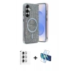MARSİLYAN™- Galaxy S25 Kılıf Eksen Çizgi - Siyah 3D Antistatik Seramik Nano Ekran Koruyucu + Raze Metal Kamera Lens - GS