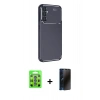 MARSİLYAN™- Galaxy S25 Kılıf Eksen Form Prime - Siyah 3D Antistatik Hayalet Cam Ekran Koruyucu + Raze Metal Kamera Lens - MI