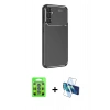 MARSİLYAN™- Galaxy S25 Kılıf Eksen Form Prime - Siyah 3D Antistatik Seramik Nano Ekran Koruyucu + Raze Metal Kamera Lens - MI