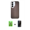 MARSİLYAN™- Galaxy S25 Kılıf Eksen Prime - Siyah 3D Antistatik Hayalet Cam Ekran Koruyucu + Raze Metal Kamera Lens - MI