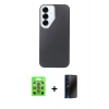 MARSİLYAN™- Galaxy S25 Kılıf Eksen Prime - Siyah 3D Antistatik Hayalet Cam Ekran Koruyucu + Raze Metal Kamera Lens - MI