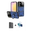 MARSİLYAN™- Galaxy S25 Kılıf Kıvılcım Modern Serisi - Siyah 3D Antistatik Cam Ekran Koruyucu + Raze Metal Kamera Lens - SH