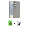 MARSİLYAN™- Galaxy S25 Kılıf Siluet Doku Özel Seri - Şeffaf Pasifik Cam Ekran Koruyucu + Raze Metal Kamera Lens - MI