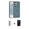 MARSİLYAN™- Galaxy S25 Kılıf Siluet Doku Özel Seri - Siyah 3D Antistatik Hayalet Cam Ekran Koruyucu + Raze Metal Kamera Lens - GS