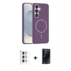 MARSİLYAN™- Galaxy S25 Kılıf Siluet Doku Özel Seri - Siyah 3D Antistatik Hayalet Cam Ekran Koruyucu + Raze Metal Kamera Lens - GS