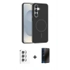 MARSİLYAN™- Galaxy S25 Kılıf Siluet Doku Özel Seri - Siyah 3D Antistatik Hayalet Cam Ekran Koruyucu + Raze Metal Kamera Lens - GS