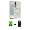 MARSİLYAN™- Galaxy S25 Kılıf Siluet Doku Özel Seri - Siyah 3D Antistatik Hayalet Cam Ekran Koruyucu + Raze Metal Kamera Lens - MI