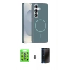 MARSİLYAN™- Galaxy S25 Kılıf Siluet Doku Özel Seri - Siyah 3D Antistatik Hayalet Cam Ekran Koruyucu + Raze Metal Kamera Lens - MI