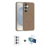 MARSİLYAN™- Galaxy S25 Kılıf Siluet Doku Özel Seri - Siyah 3D Antistatik Seramik Nano Ekran Koruyucu + Raze Metal Kamera Lens - GS