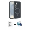 MARSİLYAN™- Galaxy S25 Kılıf Siluet Doku Özel Seri - Siyah 3D Antistatik Seramik Nano Ekran Koruyucu + Raze Metal Kamera Lens - GS