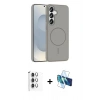 MARSİLYAN™- Galaxy S25 Kılıf Siluet Doku Özel Seri - Siyah 3D Antistatik Seramik Nano Ekran Koruyucu + Raze Metal Kamera Lens - GS