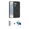 MARSİLYAN™- Galaxy S25 Kılıf Siluet Doku Özel Seri - Siyah 3D Antistatik Seramik Nano Ekran Koruyucu + Raze Metal Kamera Lens - GS